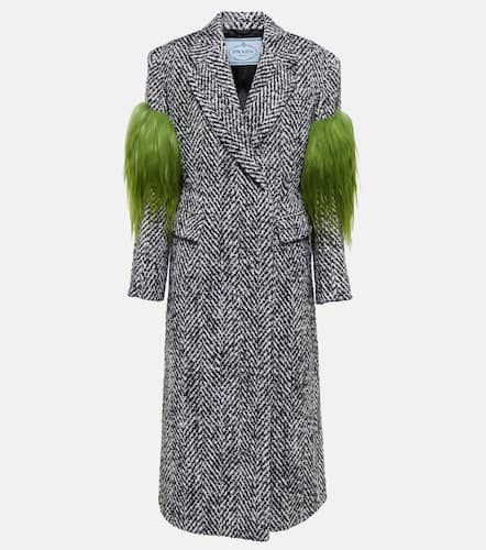 Prada Shearling-trimmed tweed coat - Prada - Modalova