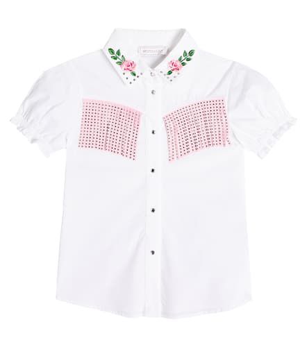 Camisa de popelín de algodón adornada - Monnalisa - Modalova