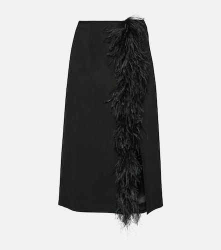 Feather-trimmed wool midi skirt - Prada - Modalova