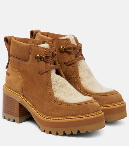 Shearling-trimmed suede ankle boots - See By Chloe - Modalova