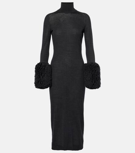 AlaÃ¯a Faux shearling-trimmed virgin wool midi dress - Alaia - Modalova