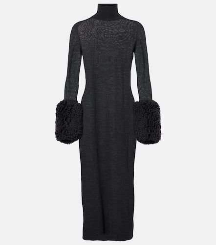 AlaÃ¯a Faux shearling-trimmed virgin wool midi dress - Alaia - Modalova