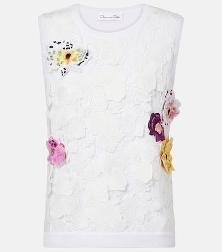 Lace-trimmed floral-appliquÃ© cotton-blend top - Oscar de la Renta - Modalova