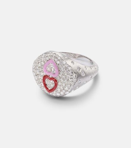 Anello in oro bianco 18kt con diamanti e smalto - Kamyen - Modalova