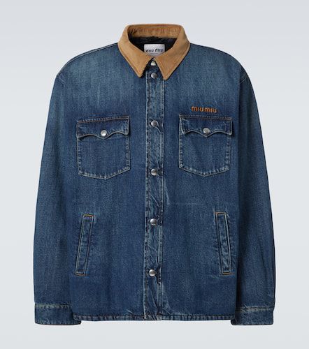 Corduroy-trimmed denim down jacket - Miu Miu - Modalova