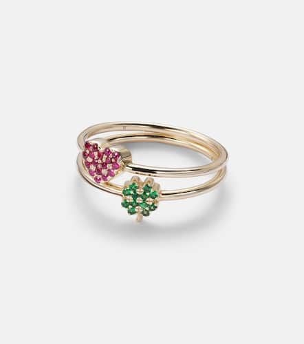 Clover and Heart 14kt gold ring set with tsavorite and sapphire - Roxanne First - Modalova