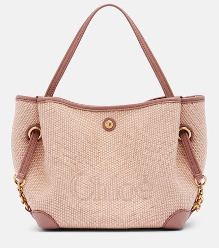 Small leather-trimmed raffia tote bag - Chloe - Modalova