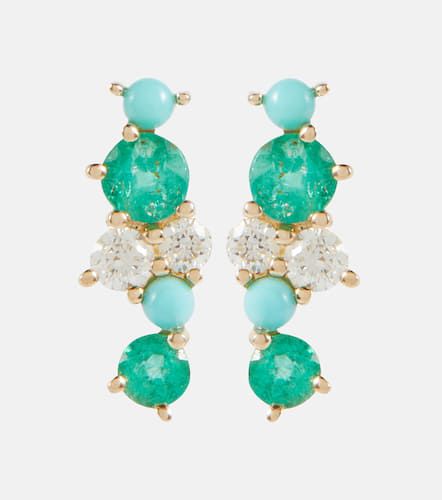 Kt gold stud earrings with diamonds and emeralds - Sydney Evan - Modalova