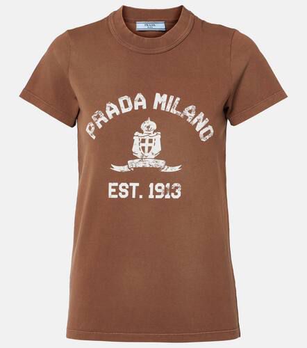 T-shirt in jersey di cotone con logo - Prada - Modalova