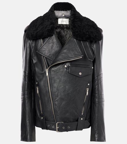 Shearling-trimmed leather jacket - Saint Laurent - Modalova