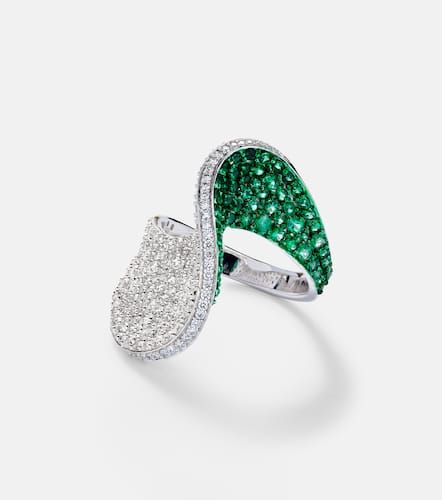 Kt white gold ring with diamonds and emeralds - Kamyen - Modalova