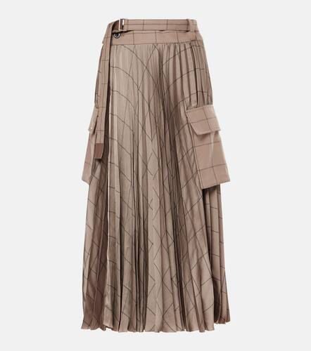 Checked pleated wool-paneled midi skirt - Sacai - Modalova