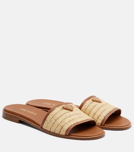 Leather-trimmed raffia sandals - Prada - Modalova