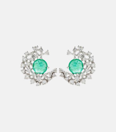 Scatter 18kt white gold earrings with diamonds and emeralds - Ananya - Modalova