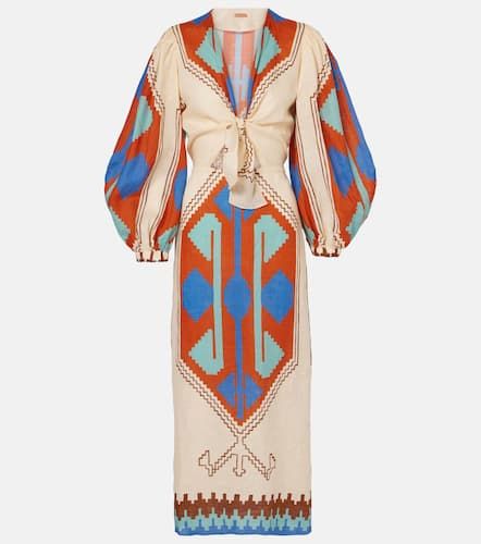 Robe midi imprimée en lin - Johanna Ortiz - Modalova