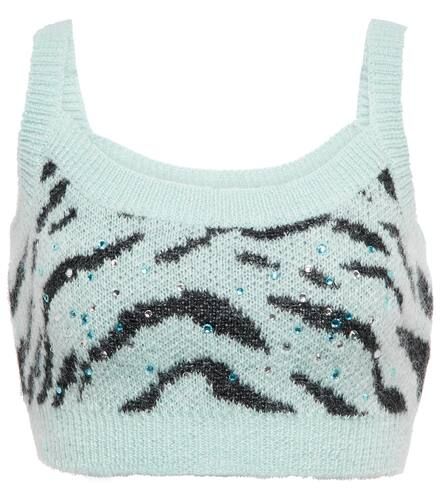 Zebra intarsia wool-blend crop top - Alessandra Rich - Modalova