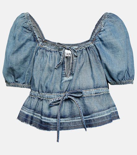 Crop top en denim con mangas abullonadas - Ganni - Modalova