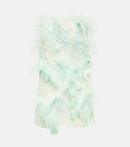 Feather-trimmed embroidered skirt - Xu Zhi - Modalova