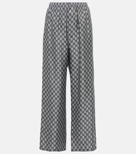 Pantalones anchos de sarga de seda con GG - Gucci - Modalova