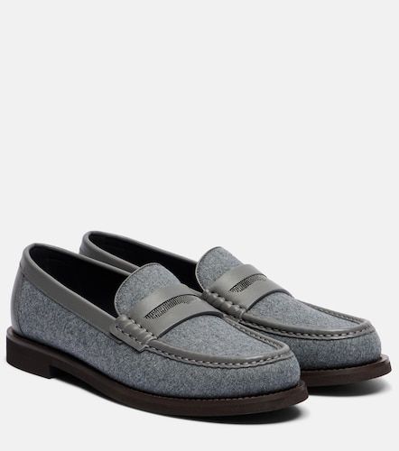 Monili leather-trimmed loafers - Brunello Cucinelli - Modalova