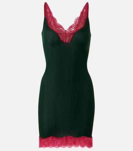 Vestido lencero de jersey de seda con encaje - Saint Laurent - Modalova
