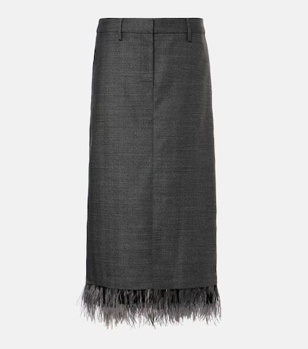 Falda midi de lana virgen con plumas - Brunello Cucinelli - Modalova