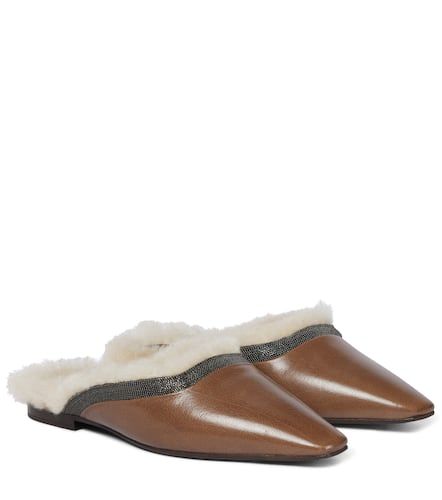 Slippers aus Leder und Shearling - Brunello Cucinelli - Modalova