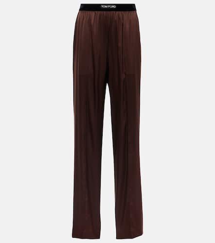 Pantaloni pigiama in raso di misto seta con logo - Tom Ford - Modalova