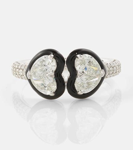 Ring Twin Heart aus 18kt Weißgold mit Emaille und Diamanten - Kamyen - Modalova