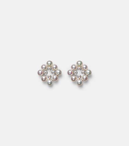 Orecchini Cluster Stud in 14kt con perle e diamanti - Mateo - Modalova