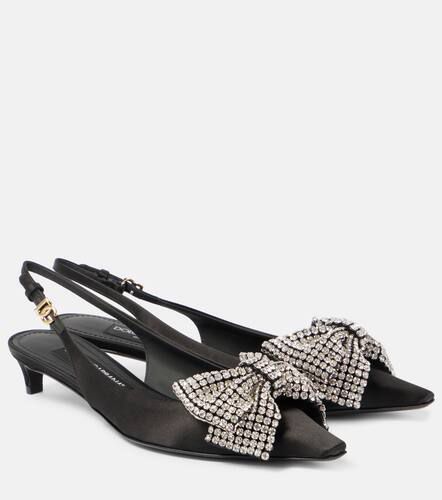 Pumps slingback in raso con cristalli - Dolce&Gabbana - Modalova