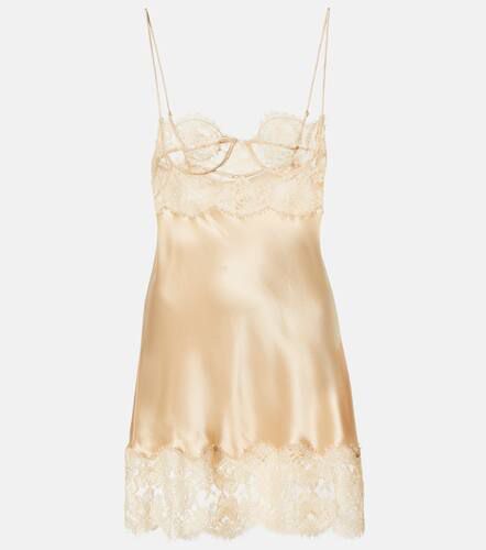 Lace-trimmed silk satin slip dress - Saint Laurent - Modalova