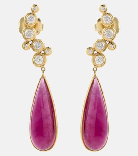 Floating Nesting Gem 18kt gold drop earrings with diamonds and rubellites - Octavia Elizabeth - Modalova