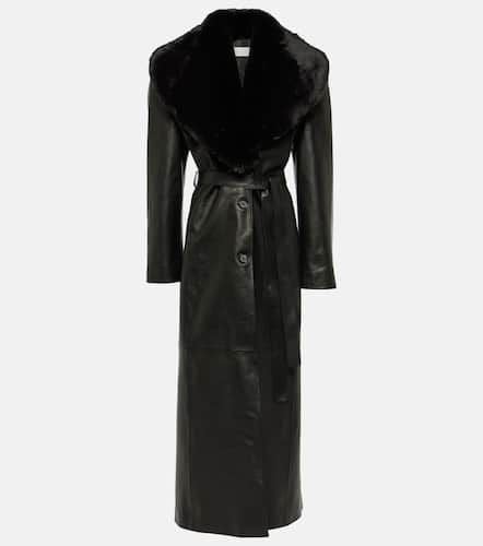 Faux fur-trimmed leather coat - Magda Butrym - Modalova