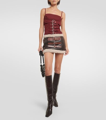 Shearling-trimmed leather miniskirt - Blumarine - Modalova