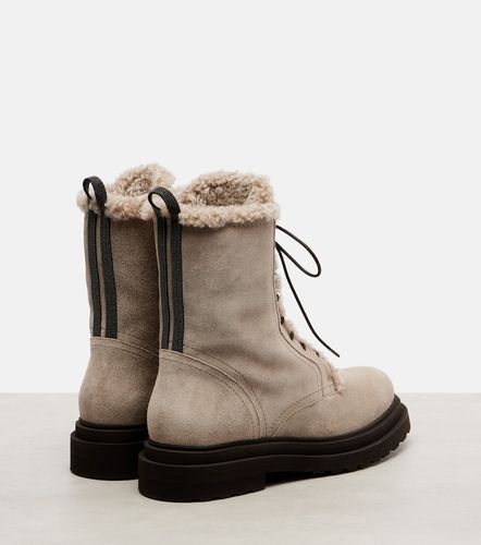 Shearling-trimmed suede combat boots - Brunello Cucinelli - Modalova
