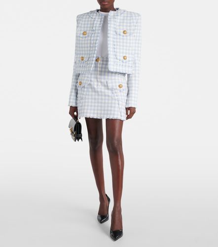 Giacca in tweed di misto cotone a quadri - Balmain - Modalova
