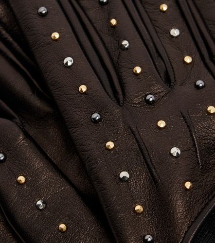 Cutout studded leather gloves - Versace - Modalova