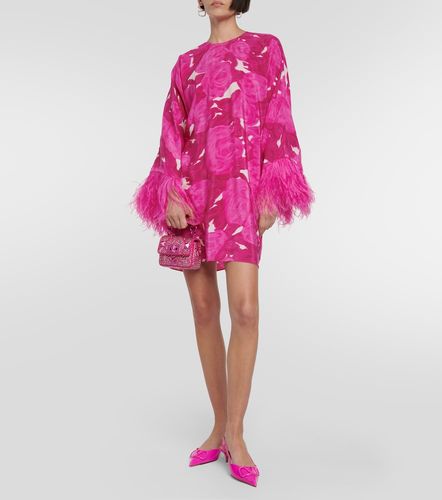 Miniabito in seta con piume - Valentino - Modalova