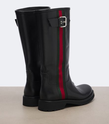 Web Stripe leather biker boots - Gucci - Modalova