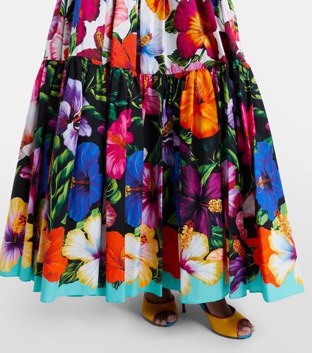 Gonna lunga in cotone con stampa floreale - Dolce&Gabbana - Modalova