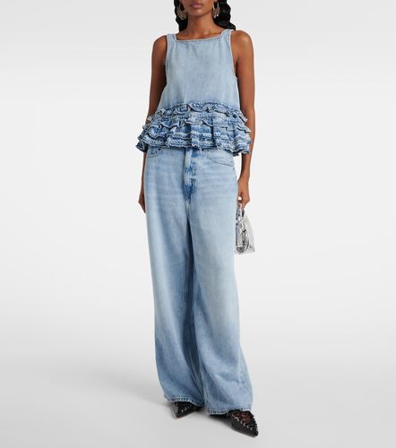 Ganni Top de denim con volantes - Ganni - Modalova
