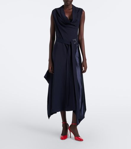 Vestido midi de jersey drapeado con satén - Ferragamo - Modalova