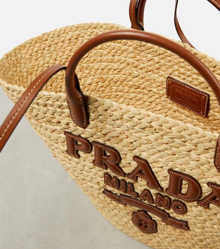 Large leather-trimmed raffia basket bag - Prada - Modalova
