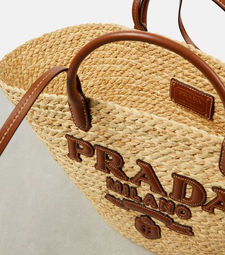 Shopper Large in rafia con pelle - Prada - Modalova