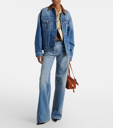 Trucker suede-trimmed denim jacket - Versace - Modalova