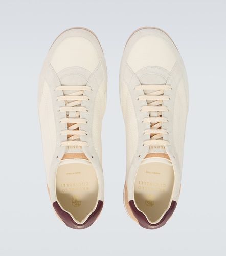 Suede-trimmed leather sneakers - Brunello Cucinelli - Modalova