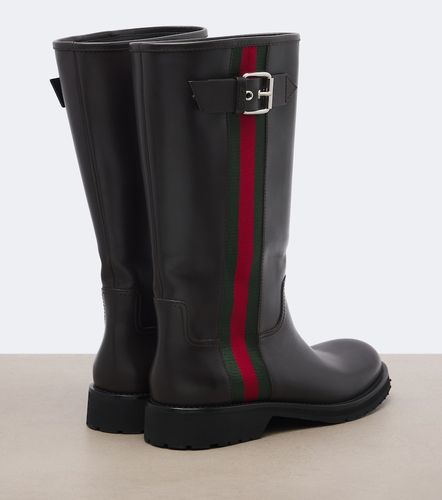 Web Stripe leather biker boots - Gucci - Modalova