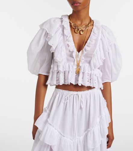 Embroidered ruffled cotton top - Chloe - Modalova