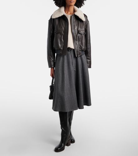 Shearling-trimmed leather bomber jacket - Brunello Cucinelli - Modalova